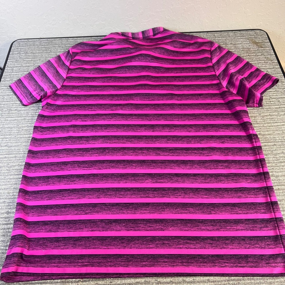 Adidas Mens Golf Polo‎ Shirt Pink Black Striped Short Sleeve Performance Top XL - Picture 2 of 5